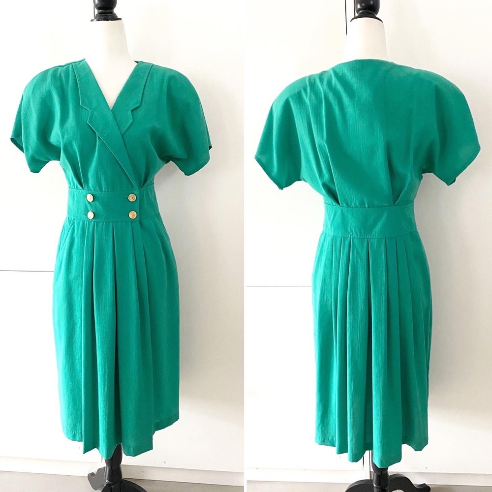 Vintage 80s Teal Dress By Orite Petite